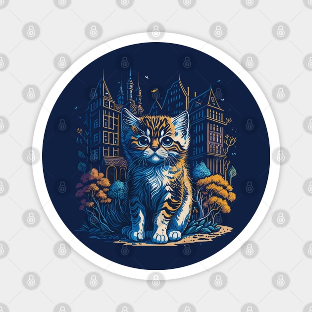 Cute Kitten in The City Magnet by mysticpotlot